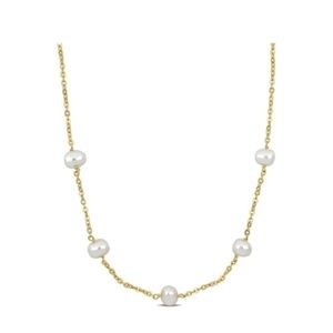 Pearl Station Necklace in Gold Plated Sterling Silver